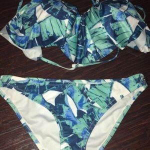 Blue and green palm leaf bikini